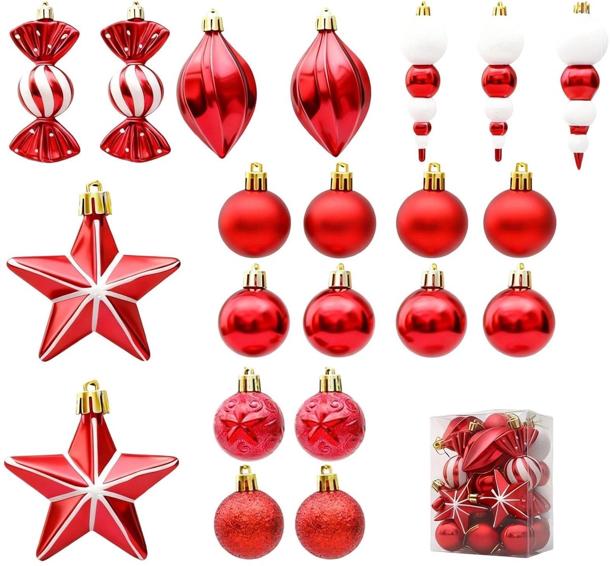 Solidchoice - Set van 20 Rode Kerstballen voor Boomdecoratie
