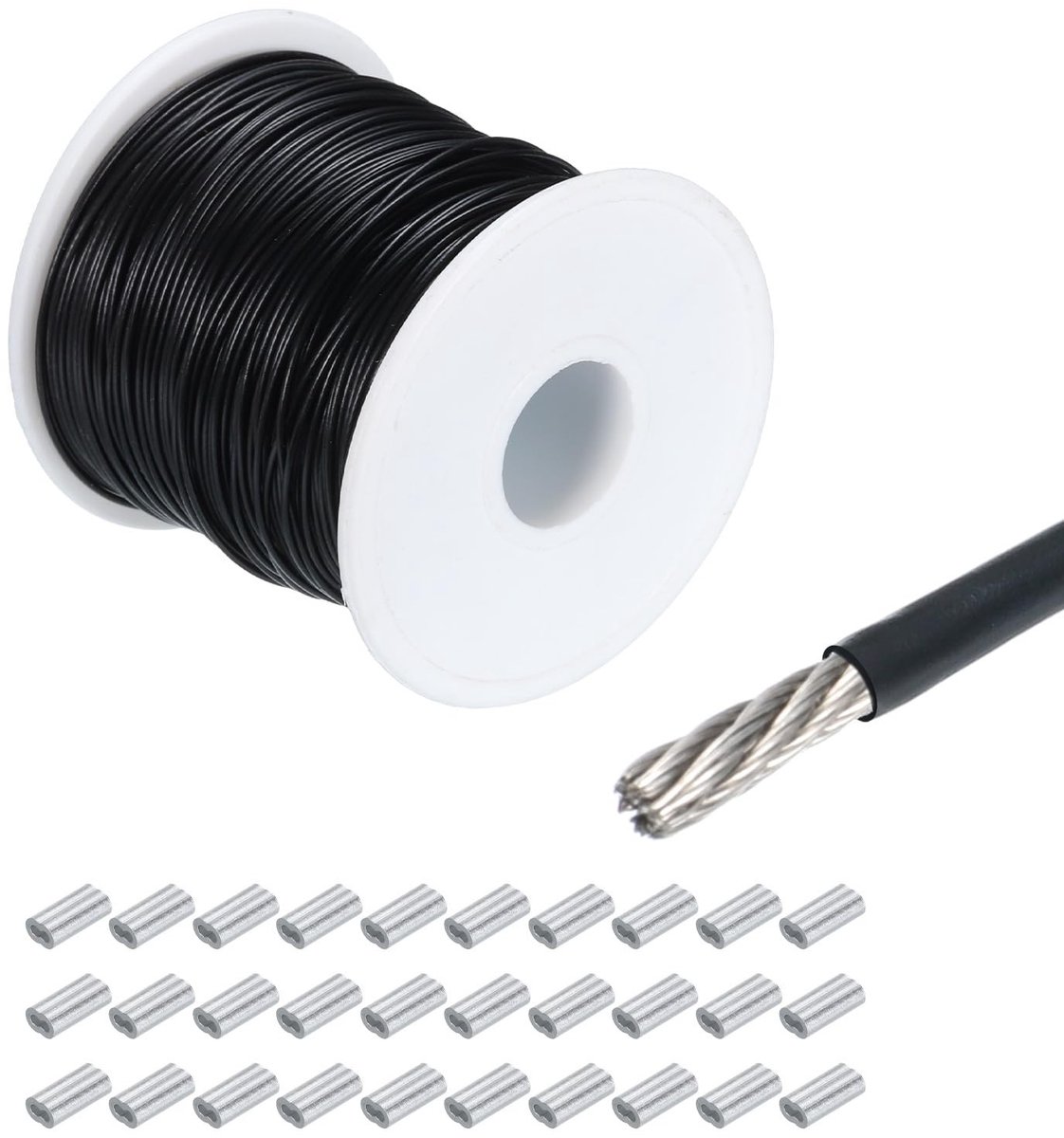 Solidchoice - 100 m Draadkabel van Roestvrij Staal met Aluminium Hulzen