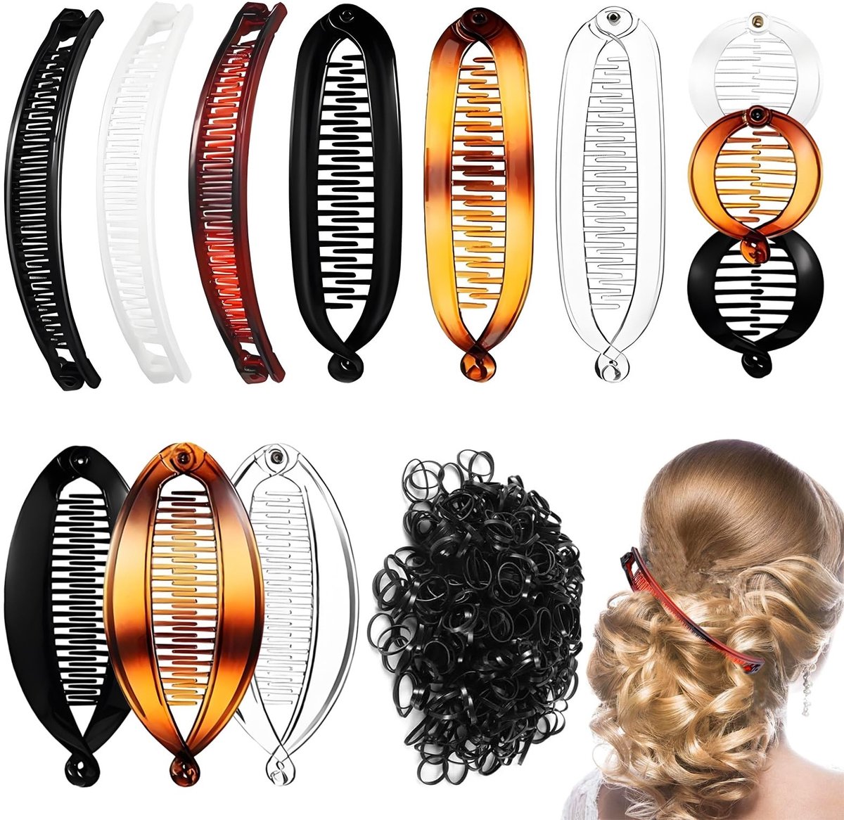 Solidchoice - Vintage Fishtail Kam Clip Set met Elastiekjes (12 Stuks)