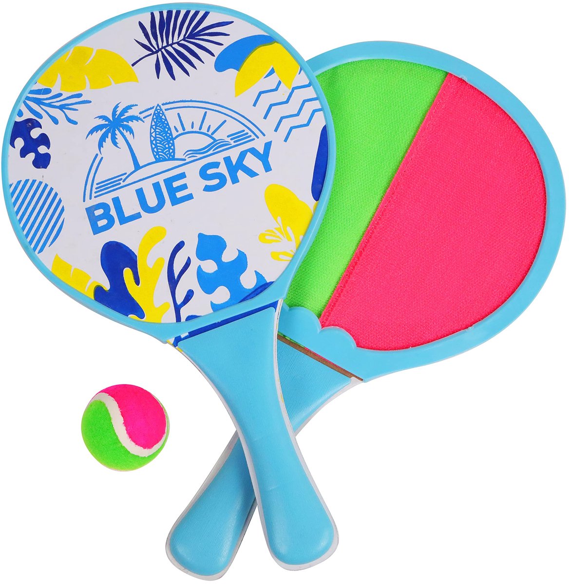 BLUE SKY - 2 Strandrackets met Dubbelzijdige Klittenband - Klittenbal - Racketspel - 040714A - Groen - Klittenband - ShopVlot