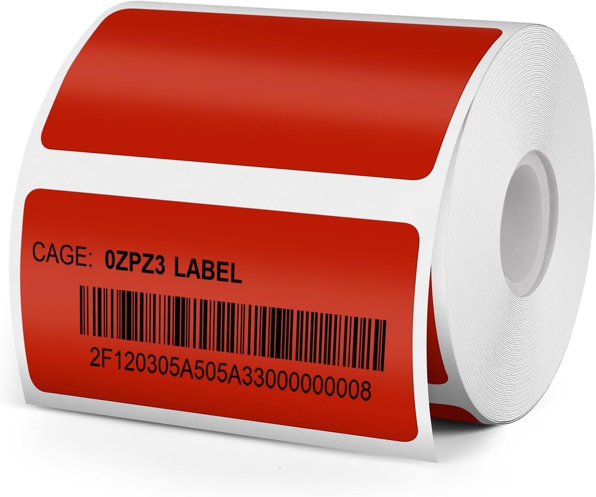 Red Thermal Labels, 25 × 50 mm, Vinyl Waterproof Stickers, Self-Adhesive Address Stickers, Compatible with M110/M220 - ShopVlot