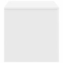 Een witte bijzettafel met een strak, modern design. De tafel heeft een gladde afwerking en duidelijke lijnen.