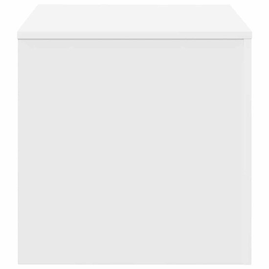 Een witte bijzettafel met een strak, modern design. De tafel heeft een gladde afwerking en duidelijke lijnen.