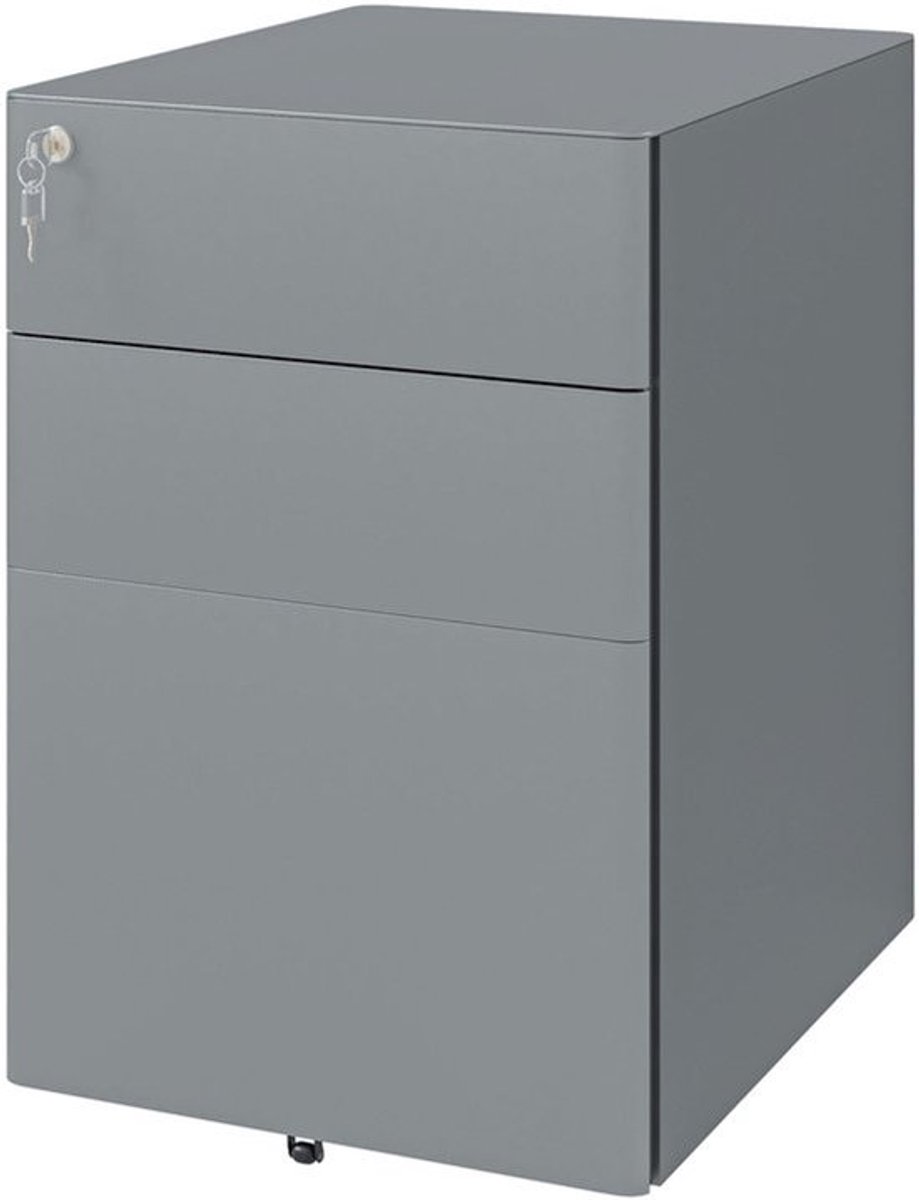 Bureaukastje – Ladeblok – Ladekast – Archiefkast – Opbergkast – Grijs Staal – 3 Lade Met Slot – Compact En Mobiel