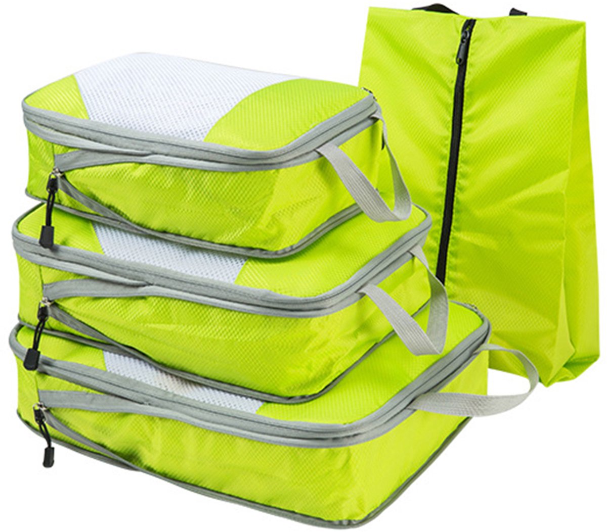 MIVRAY Reisorganizer – Comprimeerbaar – Kofferindeling Voor Kleding En Schoenen – 38 x 27 x 3 cm – Oxfordstof –Fluorescerend groen