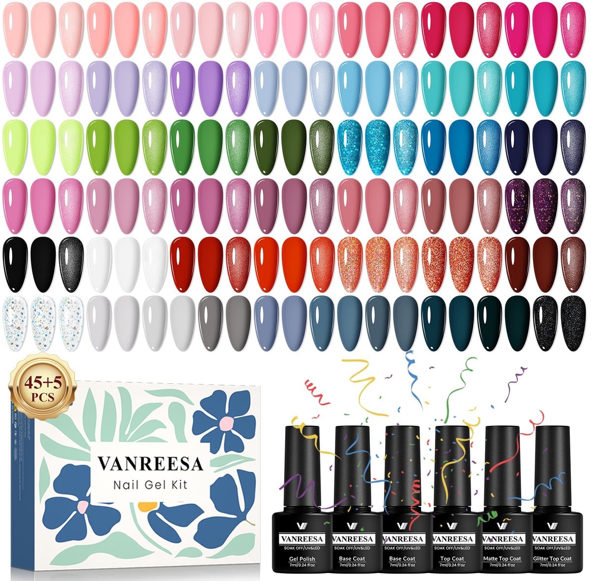 SnelShoppen - UV Gel Nagellak Set - 45 Kleuren (Roze, Blauw, Lila, Bruin) - Manicure Startset met Onderlaag en Overlak - DIY Nageldesigns, Cadeau voor