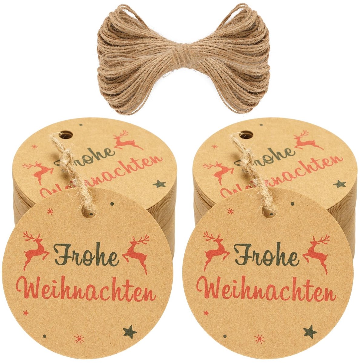 Solidchoice - 100 Stuks Kerst Cadeaulabels met Jute Koord