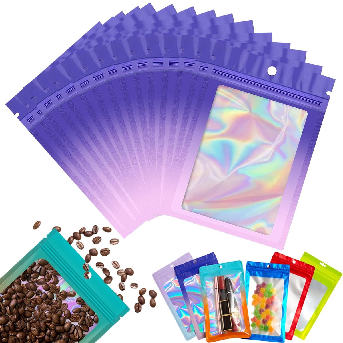 Solidchoice - 50 Stuks Holografische Ziplock Zakjes 12x18cm