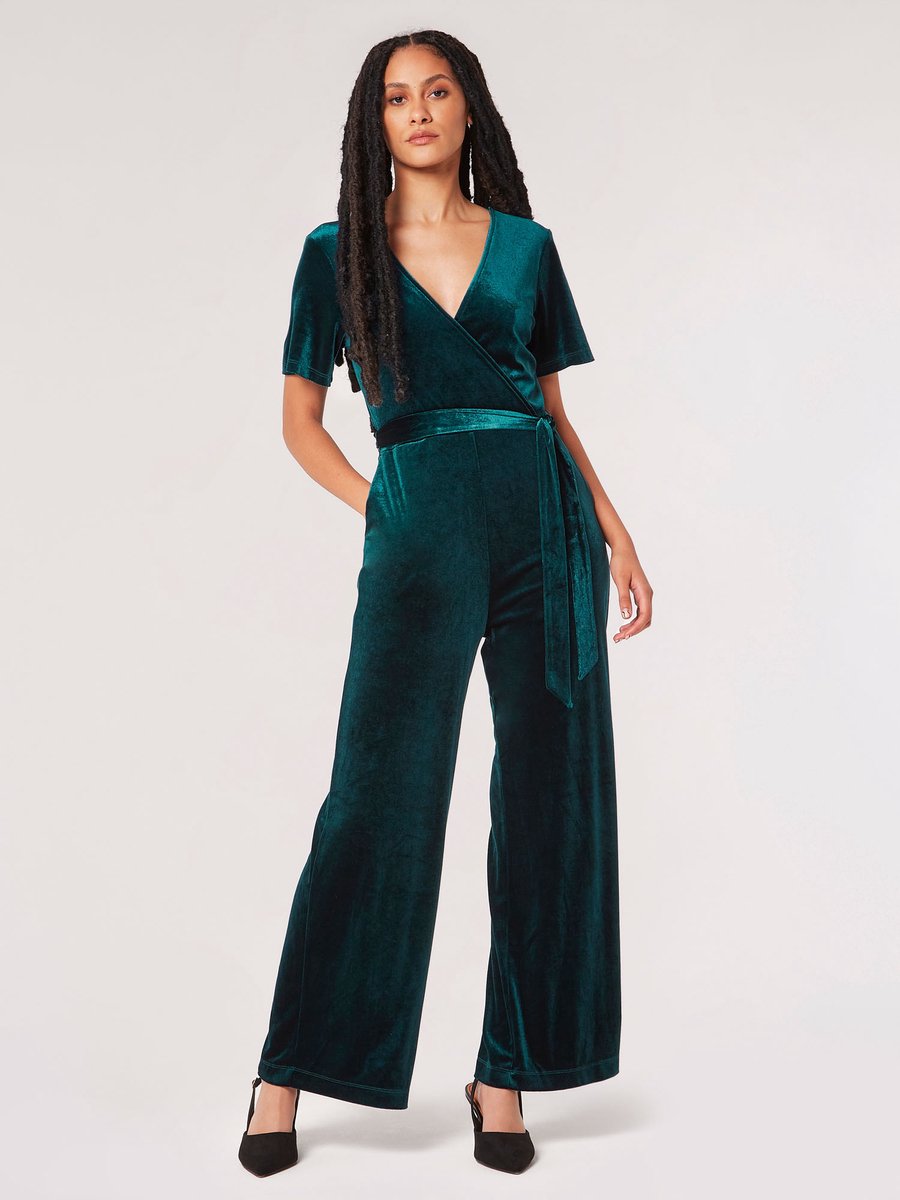 Fluwelen wikkel-culotte-jumpsuit
