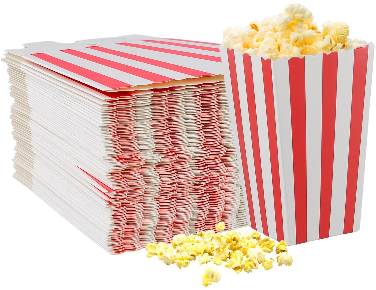 Solidchoice - 150 stuks Popcornzakjes - Rood-wit Retro Design voor Snacks en Filmavond
