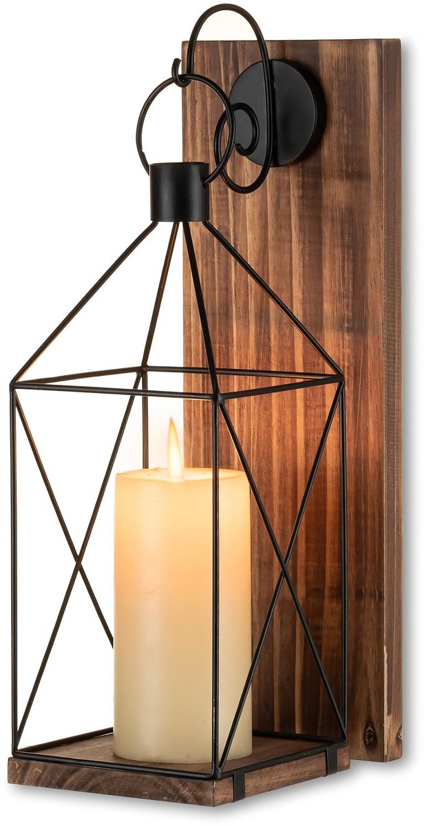Solidchoice - Houten Wand Kandelaar Set van 2 - Vintage Bruin 40 cm