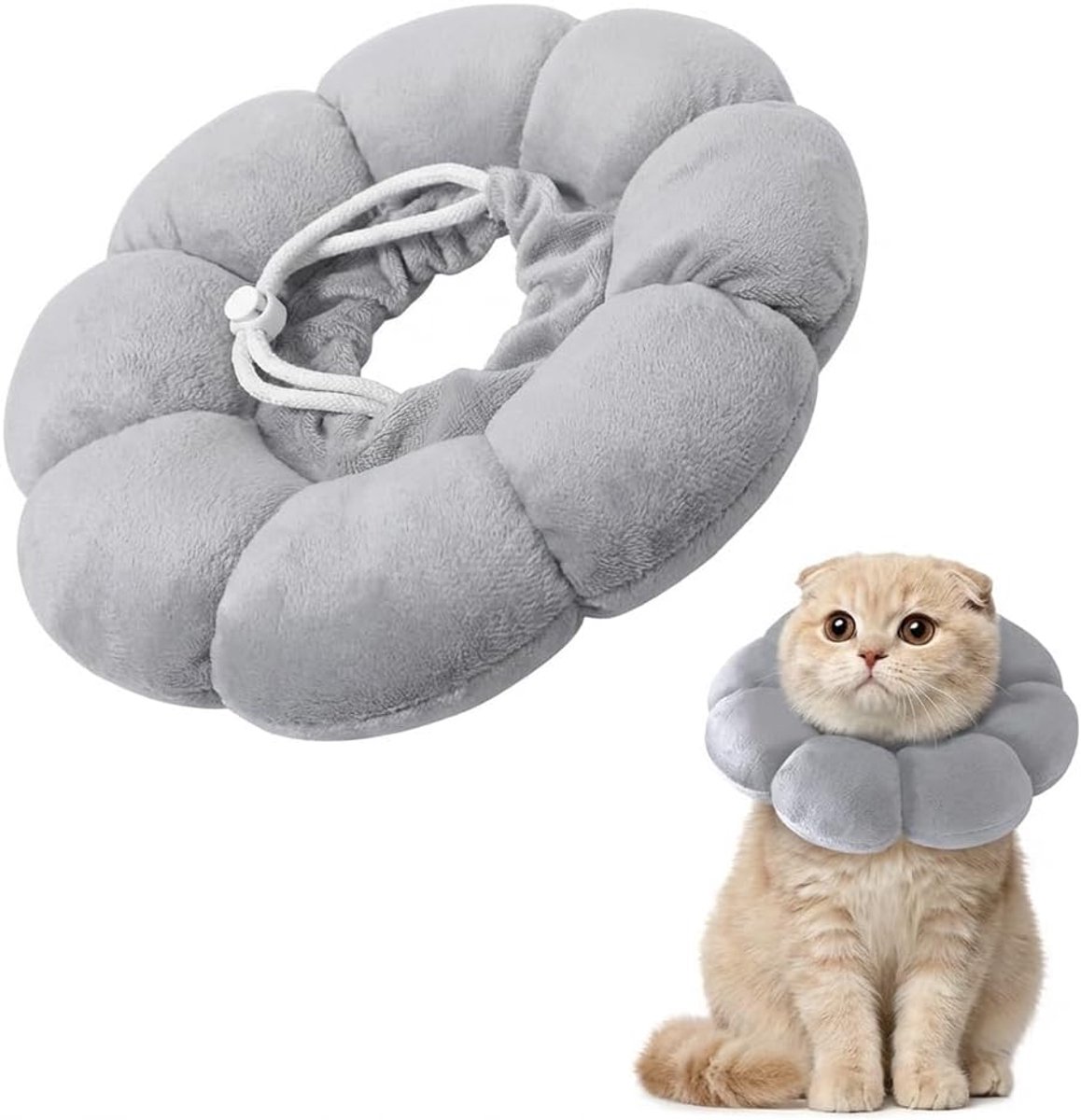 Halsband voor huisdieren - 22*22 cm - zacht verstelbaar - herstelhalsband voor huisdieren - voorkomt likken en bijten om de wonden van puppy's en katten te beschermen - ook geschikt voor ontwormen, nagelknippen, verzorgen en dagelijks gebruik - grijs