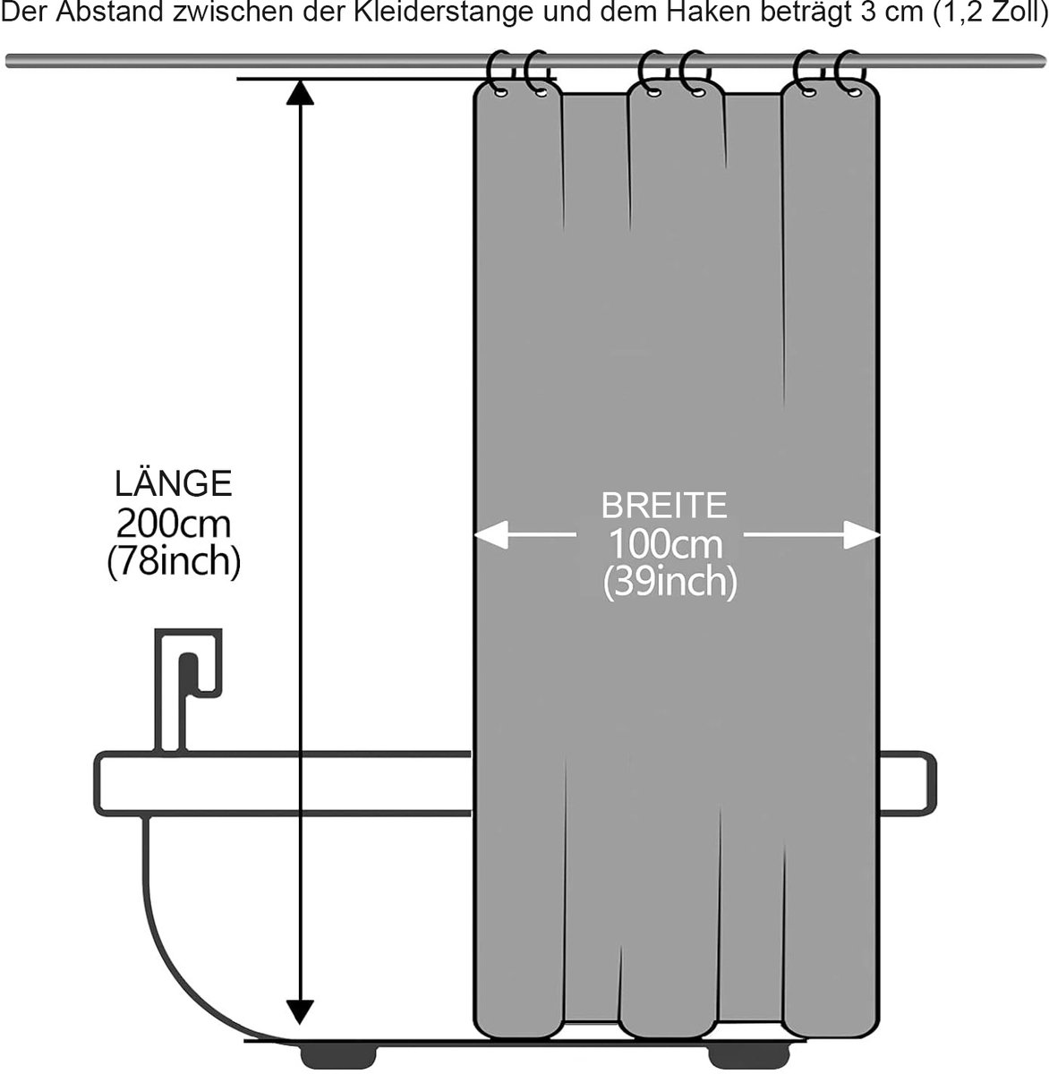COVREO Douchegordijn 100x200 cm donkergrijs, polyester incl haken