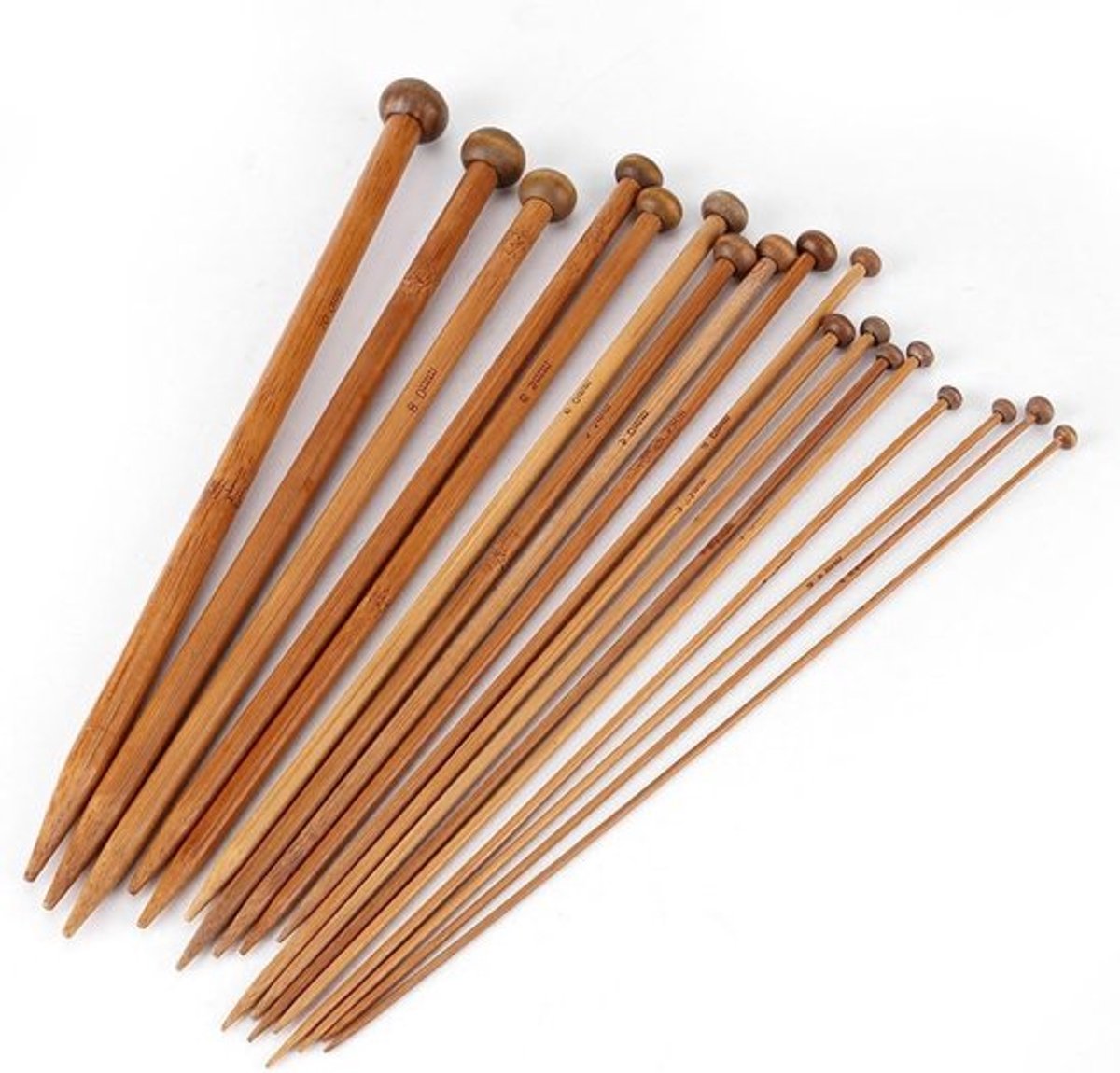 Bamboe breinaalden set van 36 stuks - 18 paar enkele breinaalden in diverse maten van 2mm tot 10mm, 25cm lang, perfect voor handwerk en breiprojecten