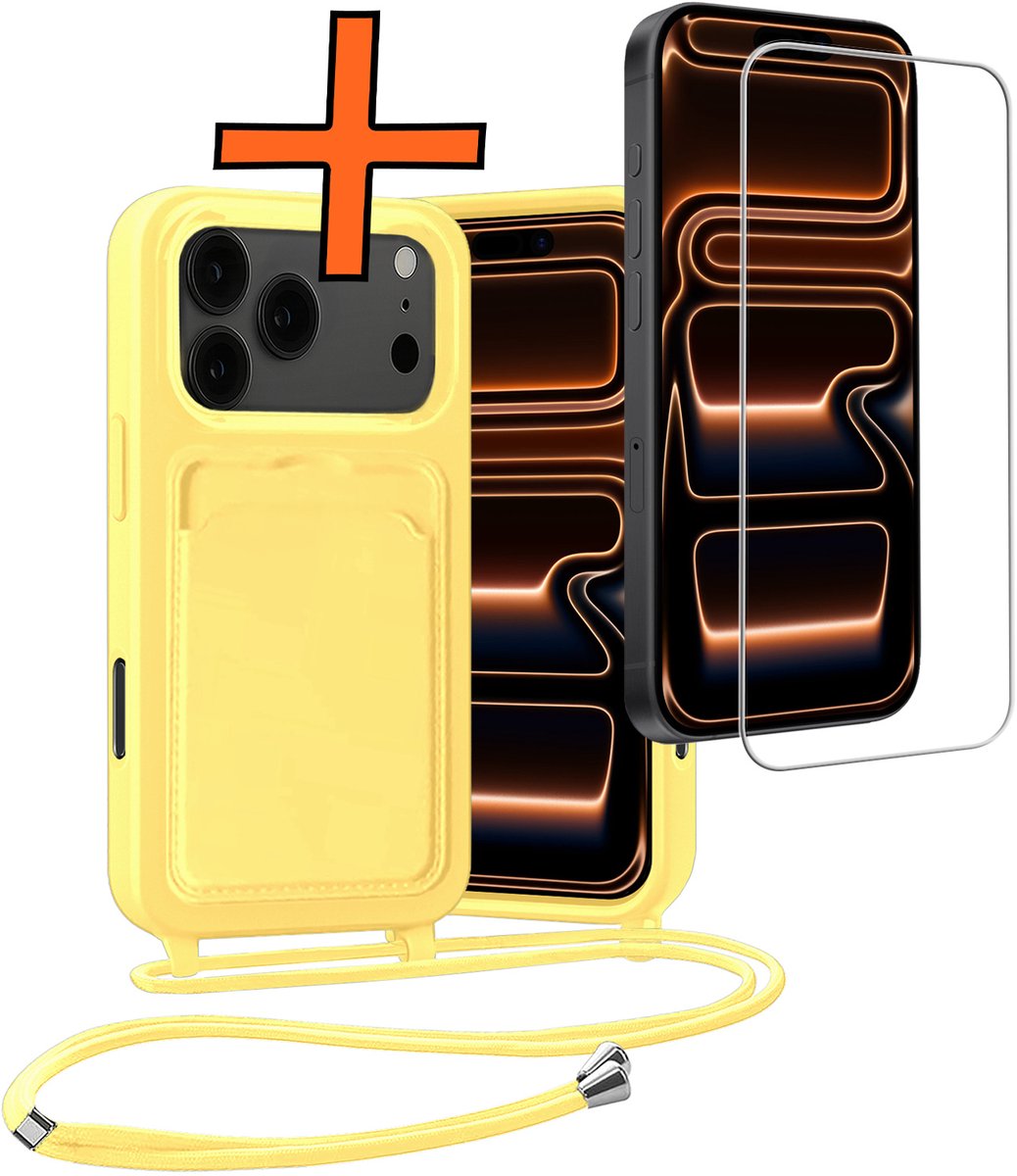 Hoesje Geschikt voor iPhone 18 Pro Max Hoes Met Telefoonketting Met Screenprotector - Backcover Geschikt voor iPhone 18 Pro Max Case Met Koord - Geel