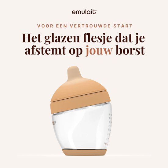 Emulait Classic Glazen Babyfles - Kleur: Light - Maat: 4 - 240 ml - borstvormig - natuurlijk voeden - anti-koliek - bpa-vrij van Emulait — afbeelding 3