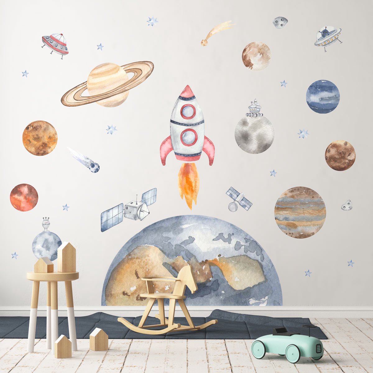 Ambiance Sticker Muurstickers - PLANEET AARDE IN DE RUIMTE - Zelfklevende stickers - 100x150cm Multi color