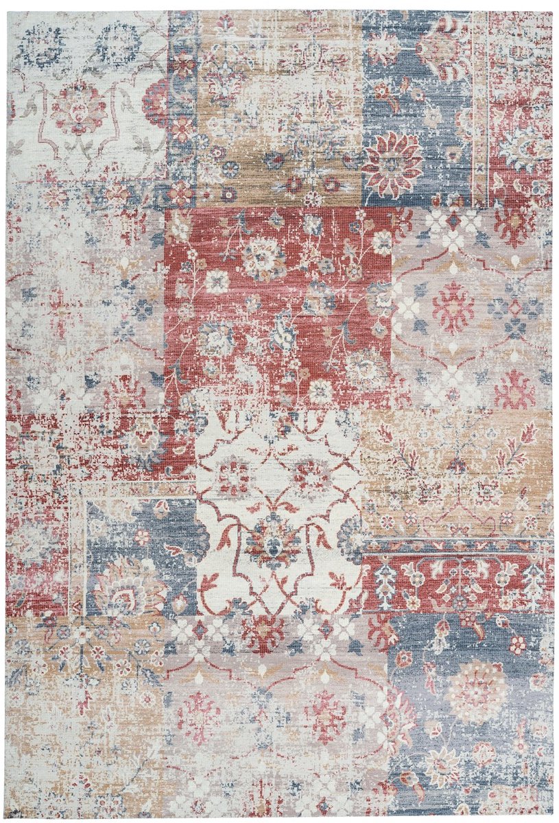 Padiro laagpolig vloerkleed 120 x 170 cm - bont - oosters vintage patroon - geschikt voor vloerverwarming - van katoen en polyester