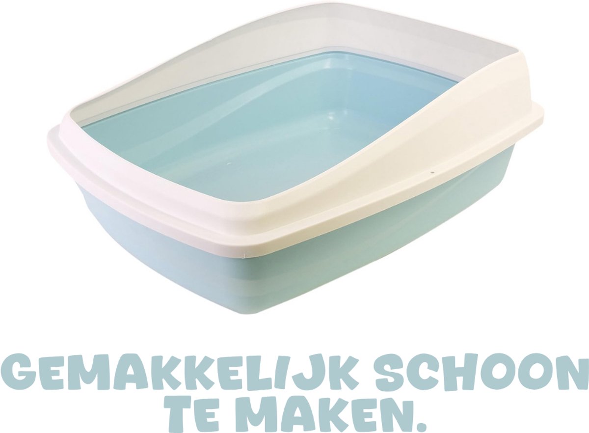 QUOVO® Kattenbak - afmetingen 43 x 57 x 19 cm - blauw/grijs met rand. kattenbak - Blauw/Grijs - 57cm x 43cm x 19cm