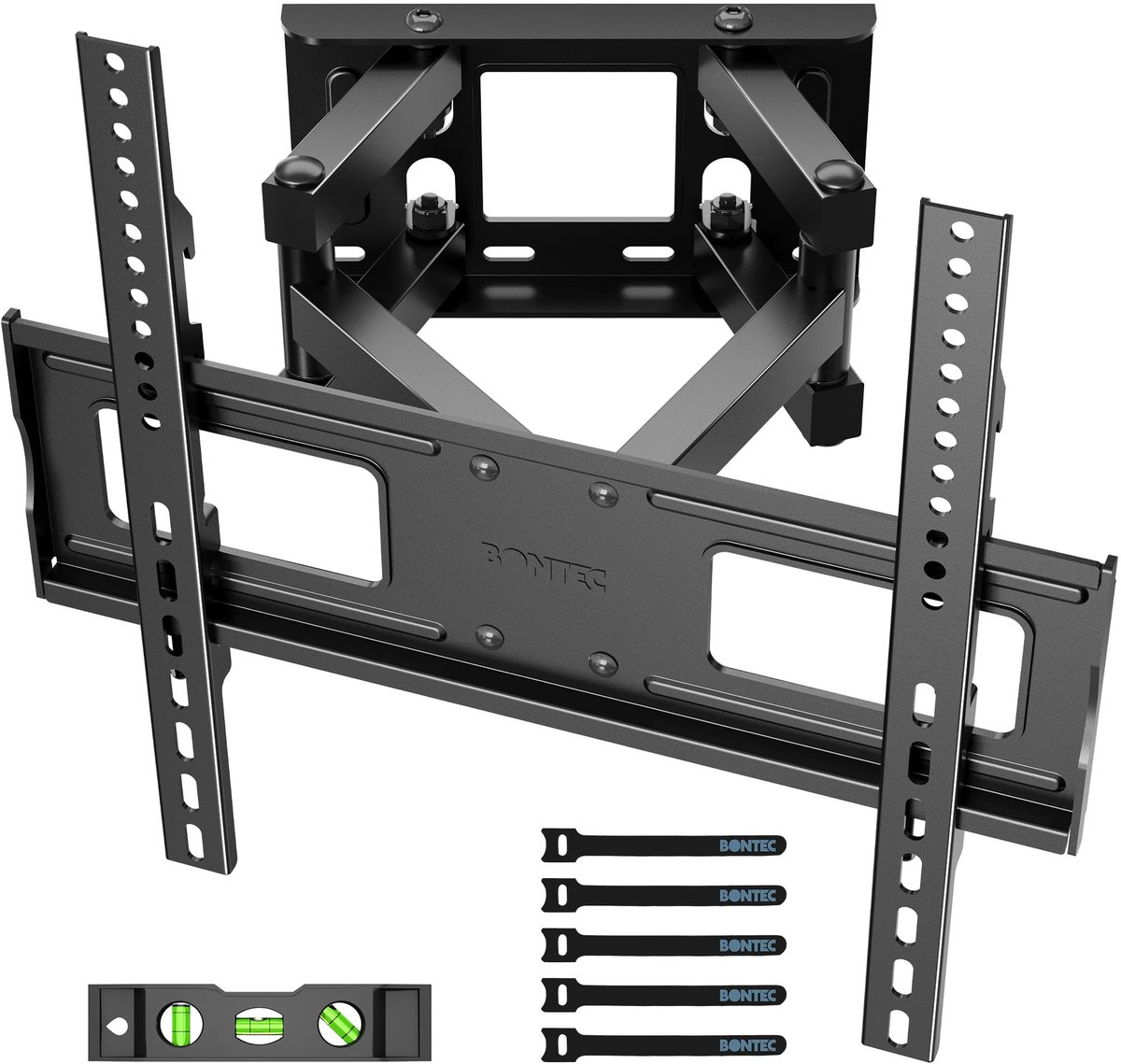 TV Muurbeugel voor 23-70 Inch - Volledig Draaibare en Kantelbare TV Beugel tot 45 kg - Uitschuifbare Dubbele Arm tot 380 mm - Geschikt voor LCD, LED, OLED en Gebogen TV's - Max. VESA 400 x 400 mm - Inclusief Waterpas