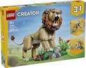 LEGO Creator 3in1 Majestueuze Leeuw speelgoed met leeuwenfiguur, planten en stenen.