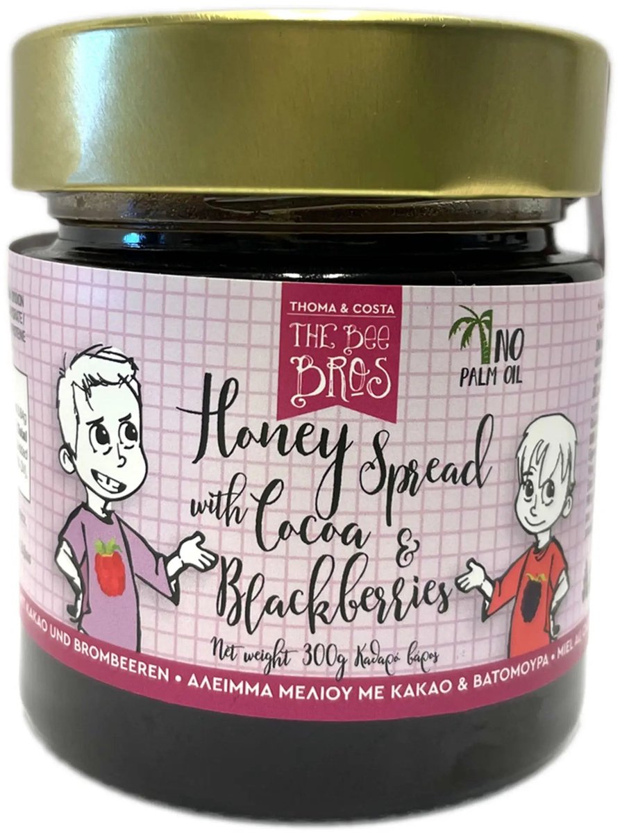 Honing beleg cacao zwarte bes 300g Griekenland The Bee Bros