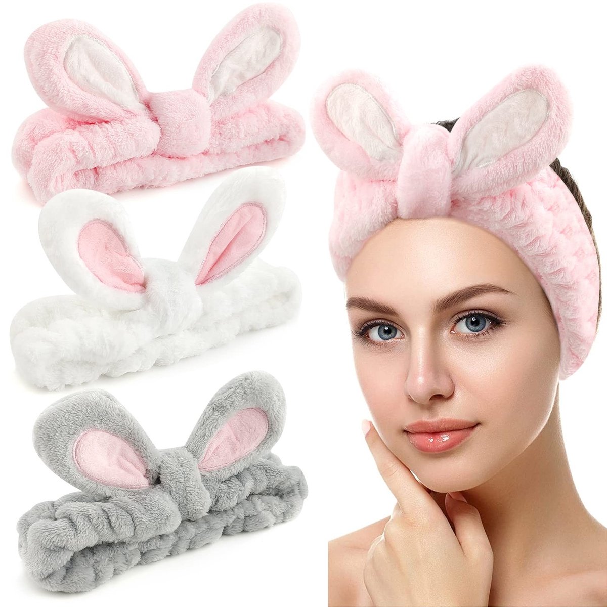 Solidchoice - Set van 3 Elastische Hoofdbanden voor Gezichtsreiniging