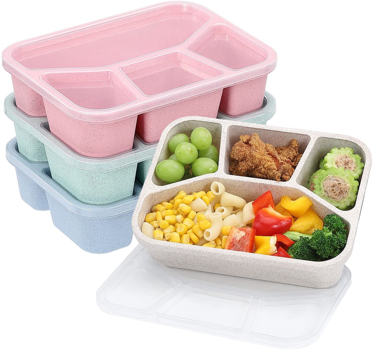 4-delige snackbox met vakken(groot) – Bento snackbox met 4 compartimenten - Herbruikbaar – snackbox voor kinderen en volwassenen – magnetronbestendig – bento snackbox voor school, werk en reizen