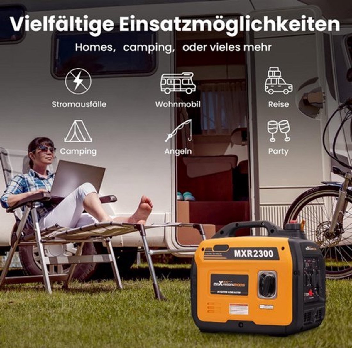 Inverter Stroomgenerator – Draagbare Generator – Noodstroomaggregaat – Camping Generator – Benzine Generator – Stil Gebruik – 2300 Watt Pieksvermogen – USB & 230V Aansluitingen