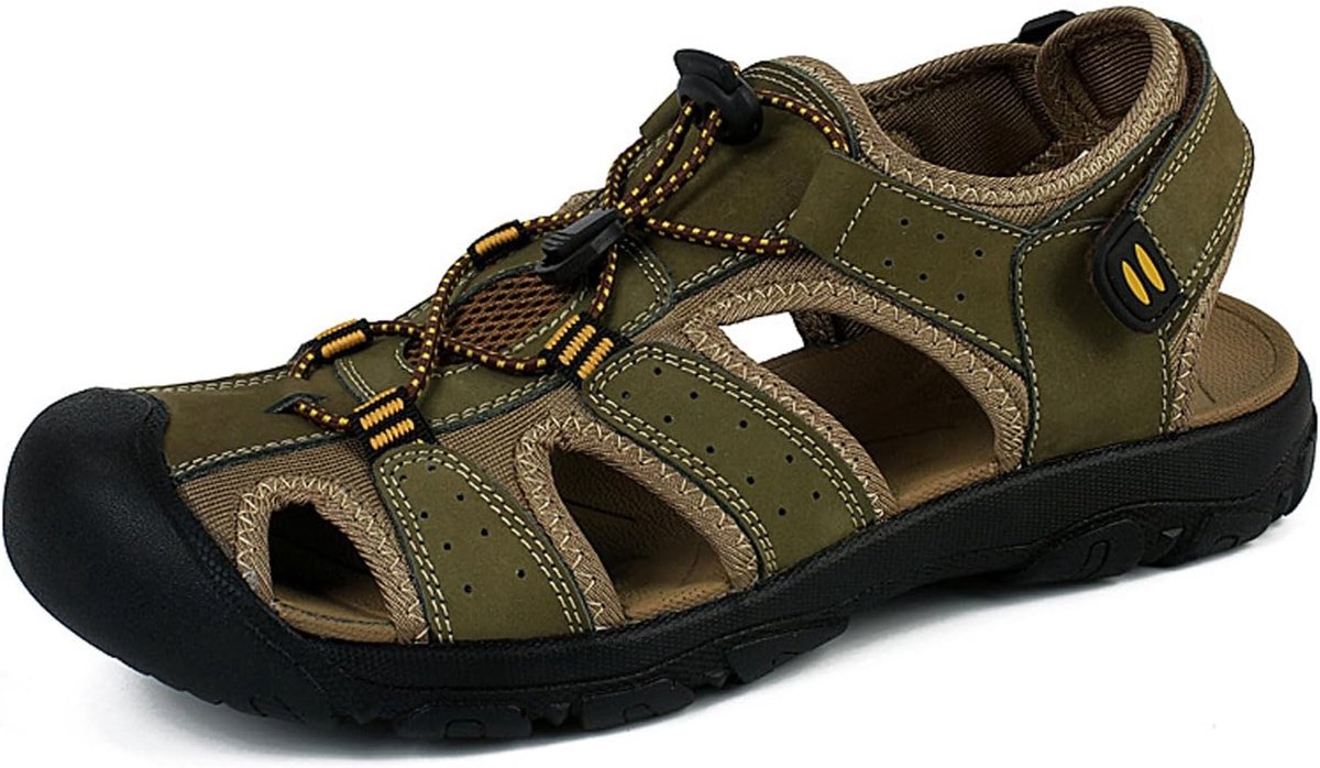 Men's Hiking Sandals, Leather Closed Toe Non-Slip Waterproof Beach Sandals Outdoor Lightweight Comfortable Summer - ShopVlot