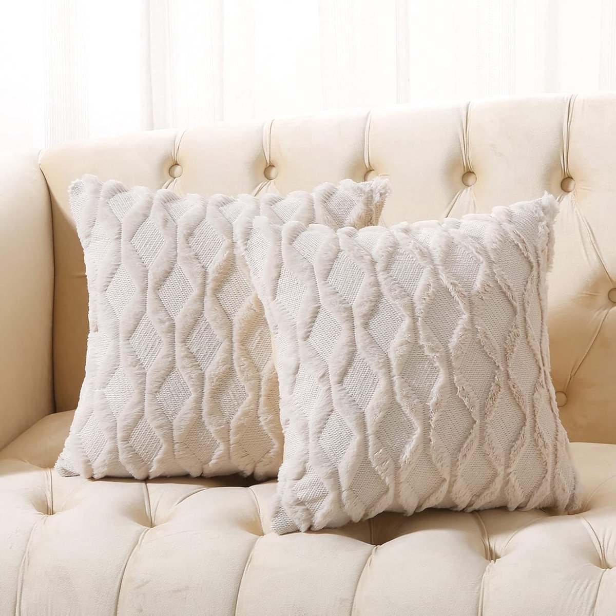 Volcanics Set of 2 Decorative Faux Wool Throw Pillow Covers Soft Plush Square Boho Cushion Covers Velvet Cushion - ShopVlot