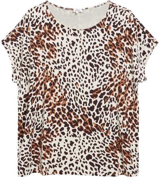 Wit T-shirt met korte mouwen, S. Oliver-label en luipaardprint in bruin en zwart.