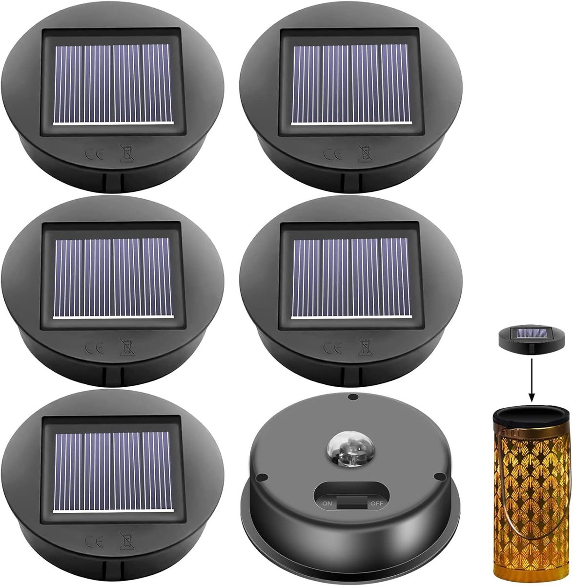 Solidchoice - Set van 6 Vervangende Zonnepanelen - 8 cm met LED