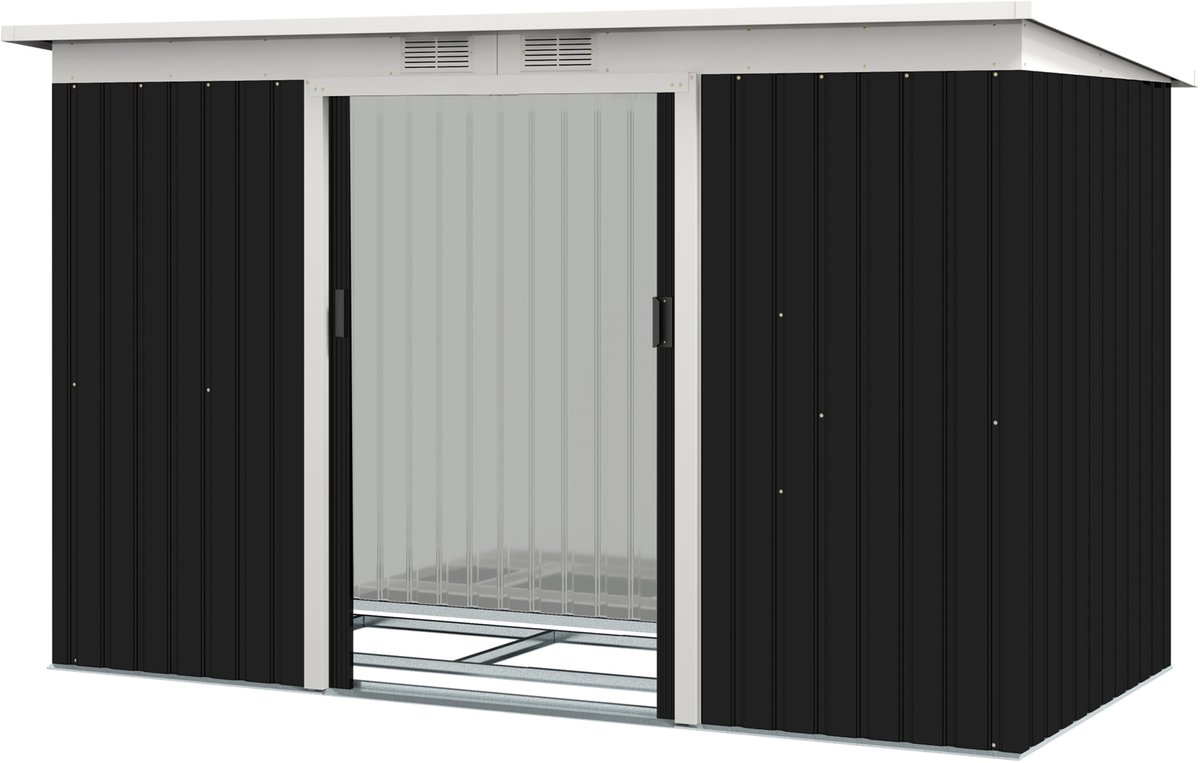 Metalen tuinschuur 6 - 3 m³ 280x130x172 cm - gereedschapsschuur met lessenaarsdak en schuifdeur - weerbestendig - tuinhuis - opbergruimte voor in de tuin/buiten - antraciet/donkergrijs