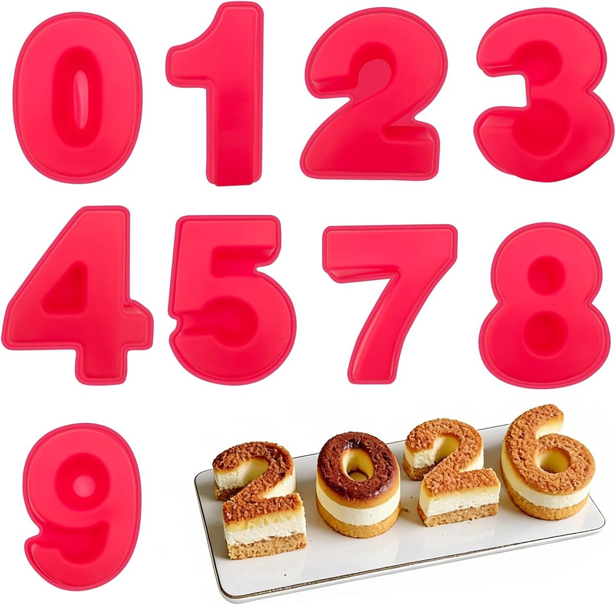 Claoner Taartvormen notentaart - 9 stuks siliconen - Nummers 0 tot 8 - Klein formaat - 10cm - Voor verjaardagen en bruiloften