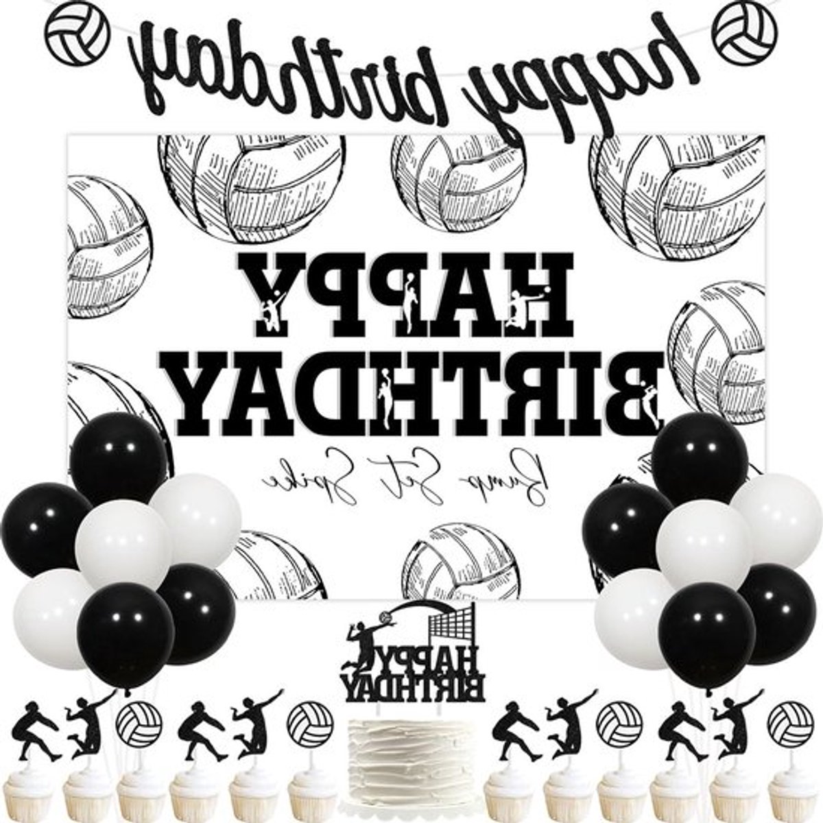 Verjaardagsdecoraties voor Volleybalthema - Banner, Ballonnen en Achtergrond voor Sportfeestjes