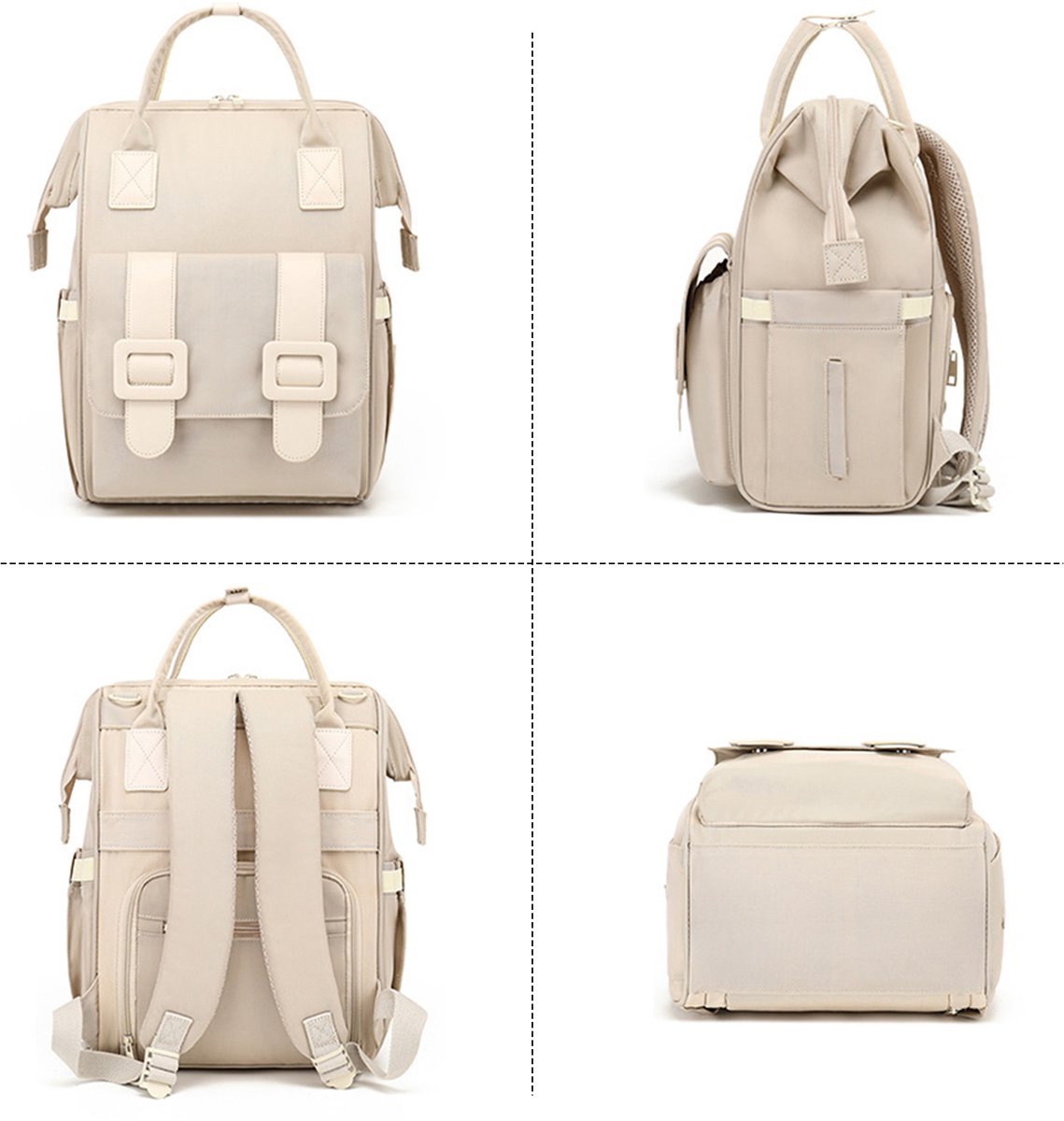 COVREO Luierrugzak 43x28x18 cm beige nylon, met 4 vakken en buggyhaak