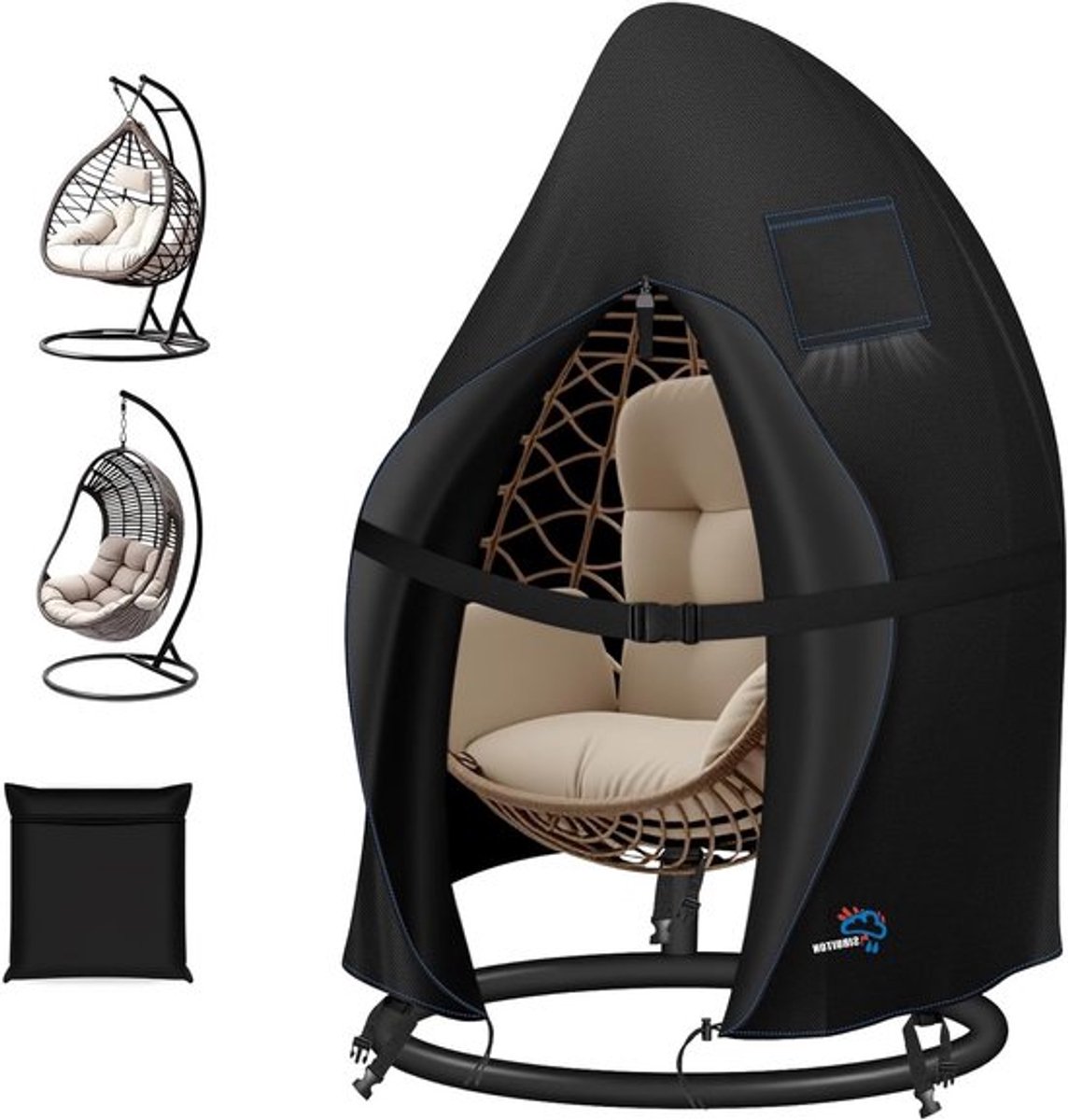 Versterkte Bescherming voor Hangstoel - Waterdichte Buitenhoes Ø 120 x 205 cm van Duurzaam 420D Stof, Geschikt voor Eierschommel en Cocoon Stoelen met Rits