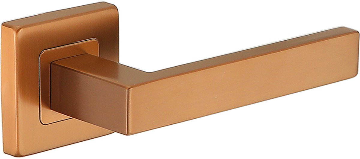Deurkruk (2x) Alice vierkant 20mm haaks op vierkant rozet brons geborsteld PVD gecoat | Deurklinken vierkant