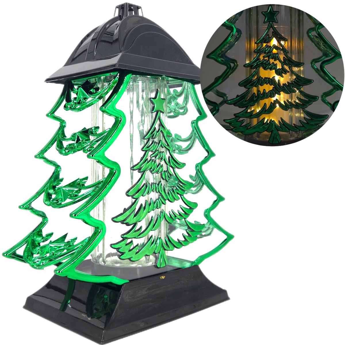 Grote Kerst Znicz 34cm - Groen Metaal met Kerstboom Applicatie