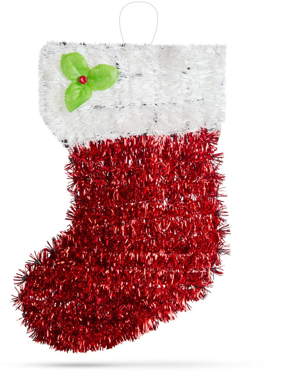 Kerstmanlaarsdecoratie - rood / wit - glitter - 32 x 20 cm 1 Stuks [58278B]