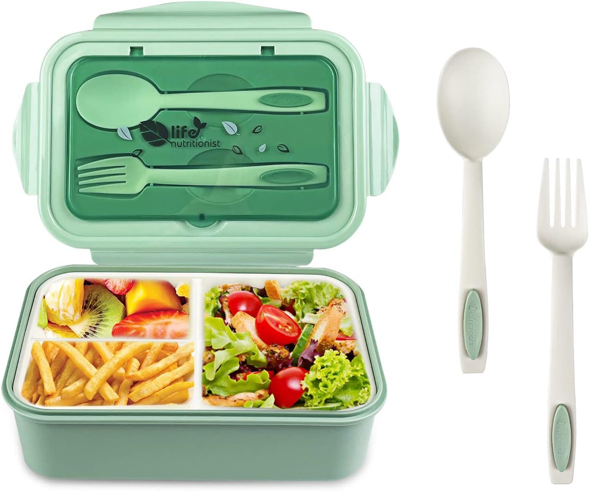 Lunchbox met 3 compartimenten - groen - lekvrij - BPA-vrij en magnetronbestendig - ShopVlot