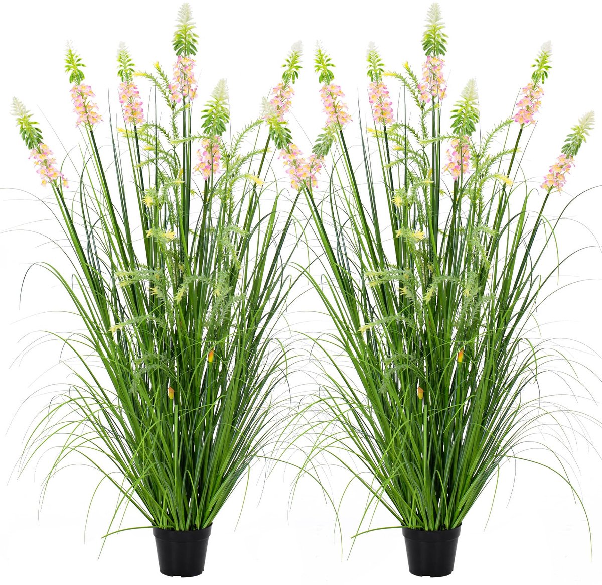 Kunstrietgras 150 cm met zeven bloemen - kunstplanten voor binnen en buiten - decoratieve potplant - ShopVlot