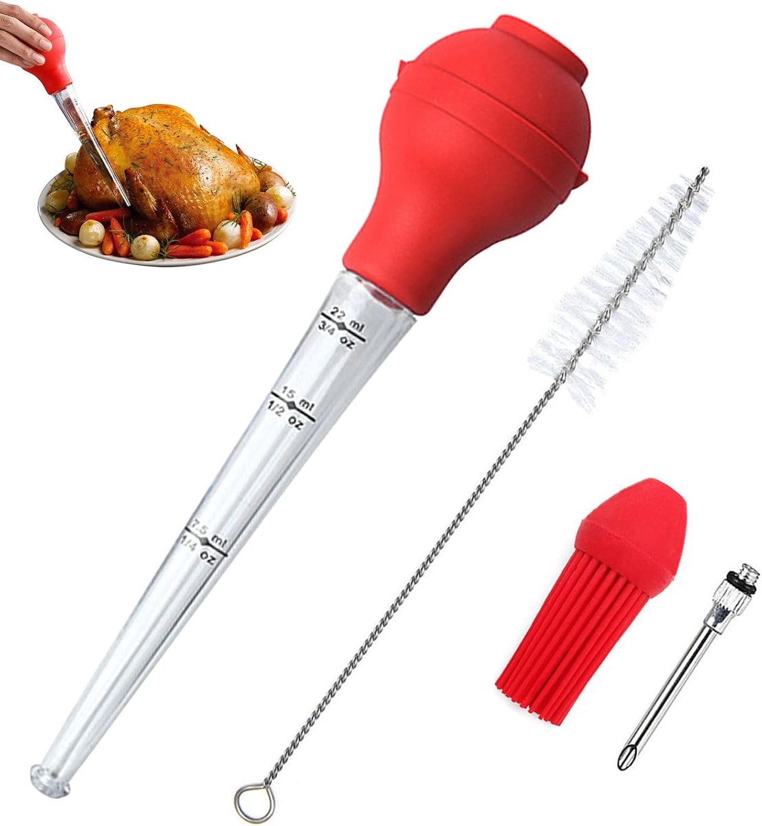 Kalkoeninjector set van 4 - FDA siliconen - met marinade injectienaald en basting borstel - voor perfecte smaak - ShopVlot