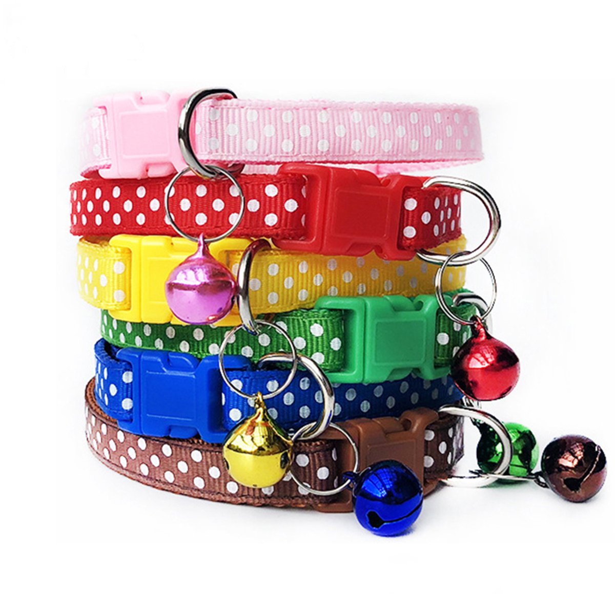Claoner Halsband voor katten kleine honden - Verstelbaar nylon - Met bel - Veiligheidsclip - Past nek 19-32cm - 6 stuks - Multicolor