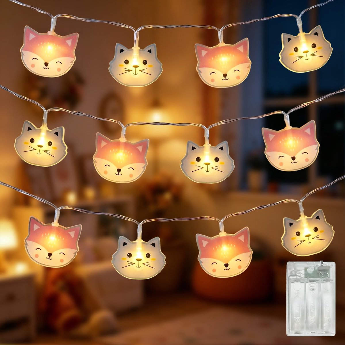 Kinderkamer decoratie met vossen- en kattenpatroon - 1,5 meter - 8/16 timer + Always-on-modus - ShopVlot