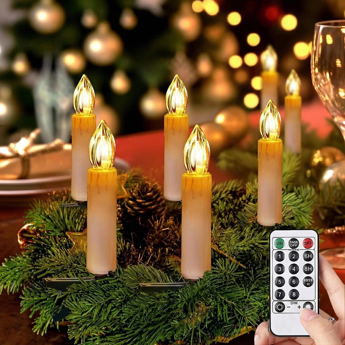 Lichtsnoer met LED kaarsen 20 stuks - warm wit - 9,75 m lengte - sfeervolle kerstverlichting - ShopVlot