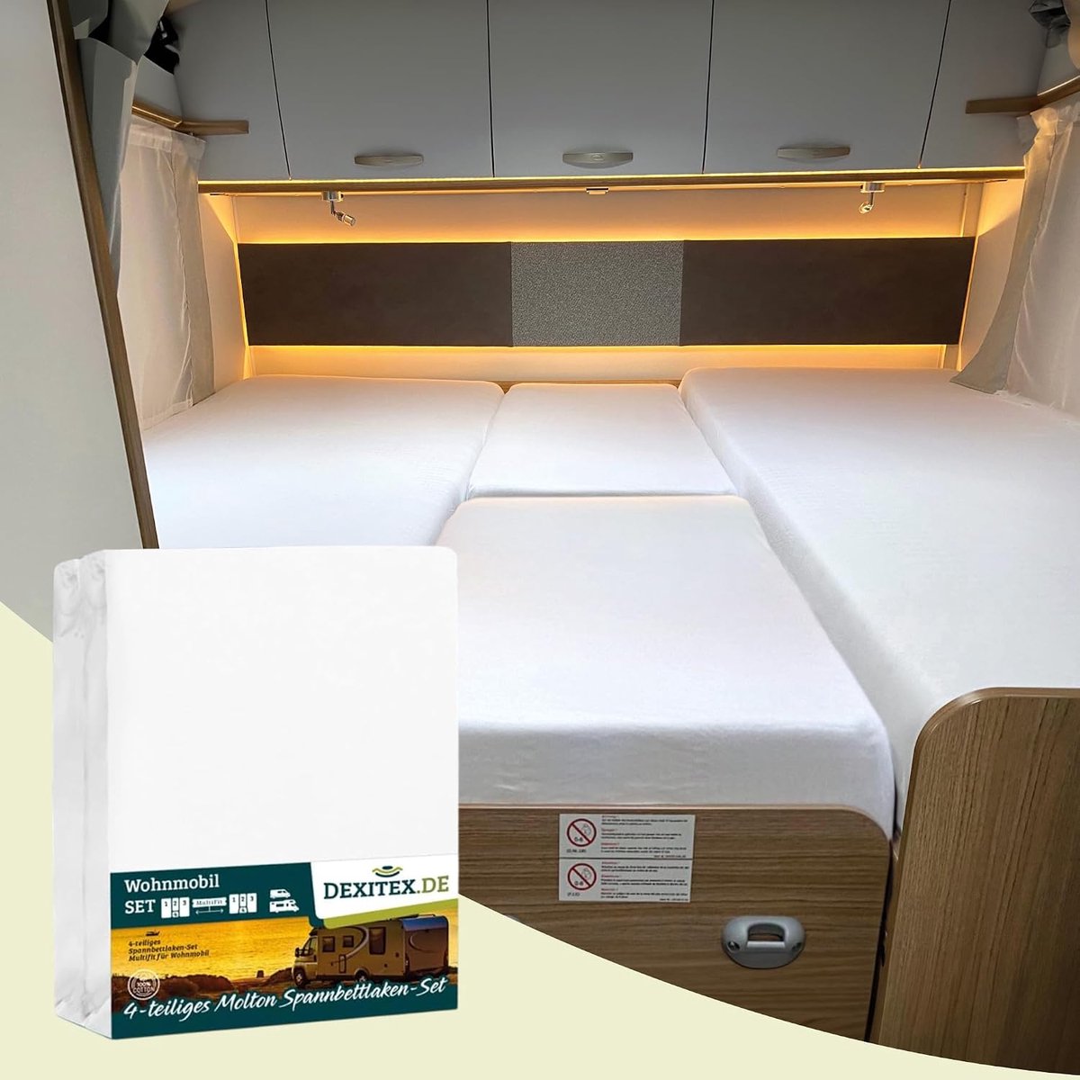 Flanellen matrasbeschermer camper - 4-delige set - Oeko-TEX 100% katoen - Bescherming voor campermatrassen - ShopVlot