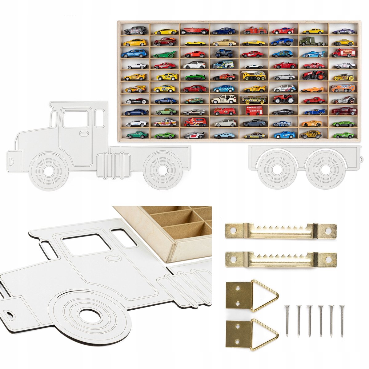 Houten Autootjes Display Rek - 80 Vakjes - Organizer Speelgoed