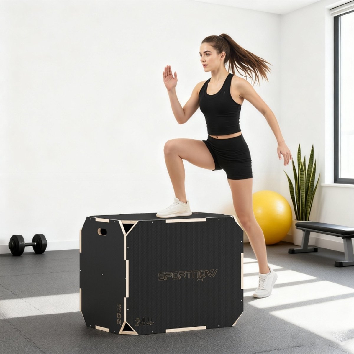 REDOM - Plyobox - 3-in-1 met 3 hoogtes - omkeerbaar ontwerp - antislip oppervlak - home-fitness en outdoor-workouts - hout - zwart - 76 x 61 x 51 cm